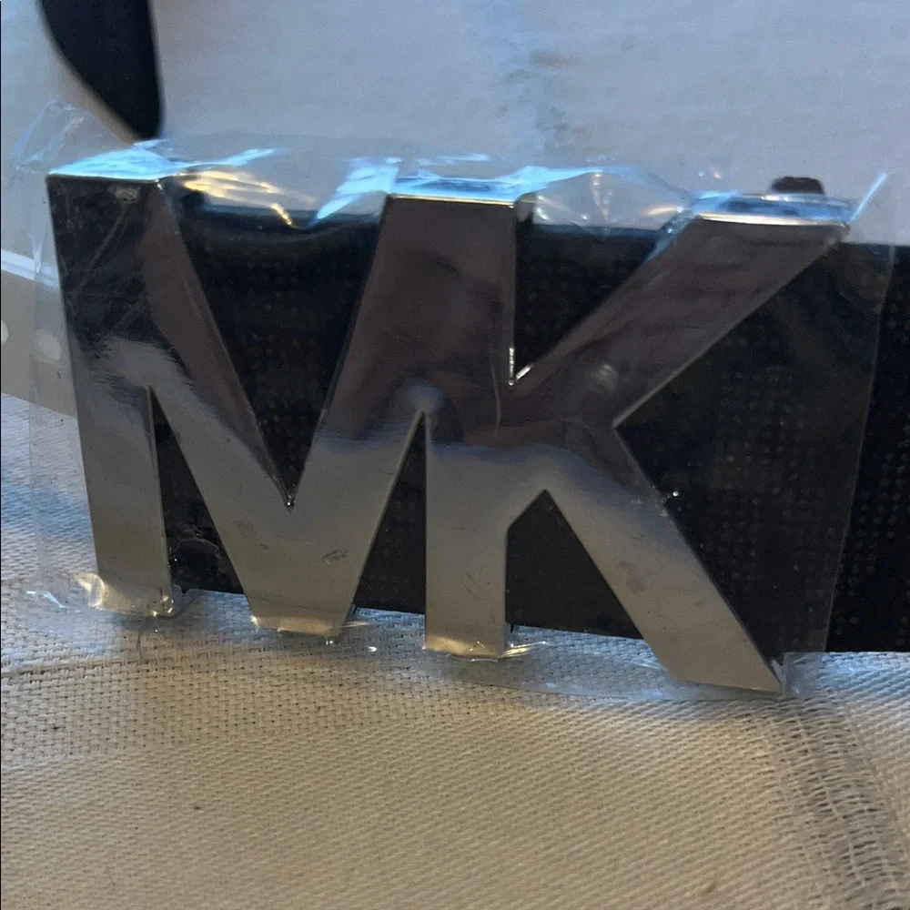 NWT Michael Kors MK Woman’s Black Belt with MK Silver Buckle Size L